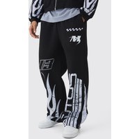 Jogginghose mit weitem Bein und Flammen-Print - Schwarz - XS, Schwarz Jogginghose mit weitem Bein und Flammen-Print - Schwarz - XS, Schwarz von boohooman