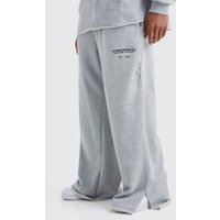 Mens Jogginghose mit weitem Bein und Print - Grau - L, Grau von boohooman