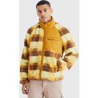 Mens Karierte Borg-Jacke mit Nylon-Einsatz - Gelb - M, Gelb von boohooman