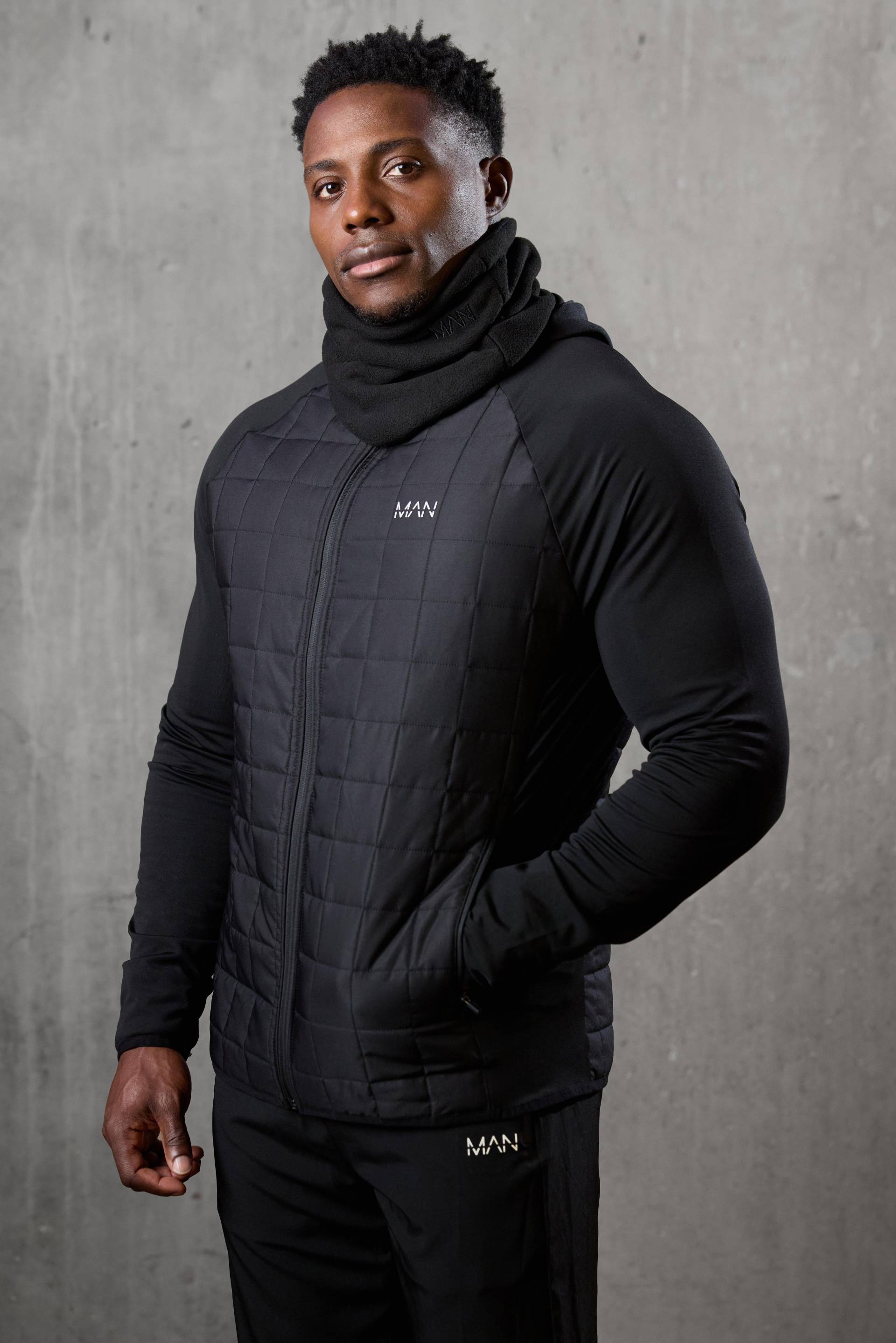 Karierter Man Active Hoodie mit Reißverschluss - Schwarz - XS, Schwarz Karierter Man Active Hoodie mit Reißverschluss - Schwarz - XS, Schwarz von boohooman