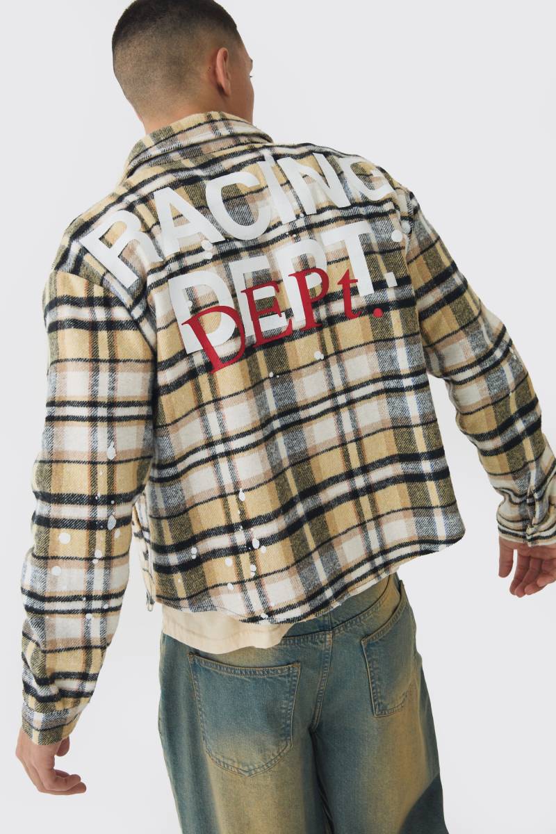 Kariertes Oversize Hemd mit Farbspritzern - Gelb - S, Gelb von boohooman