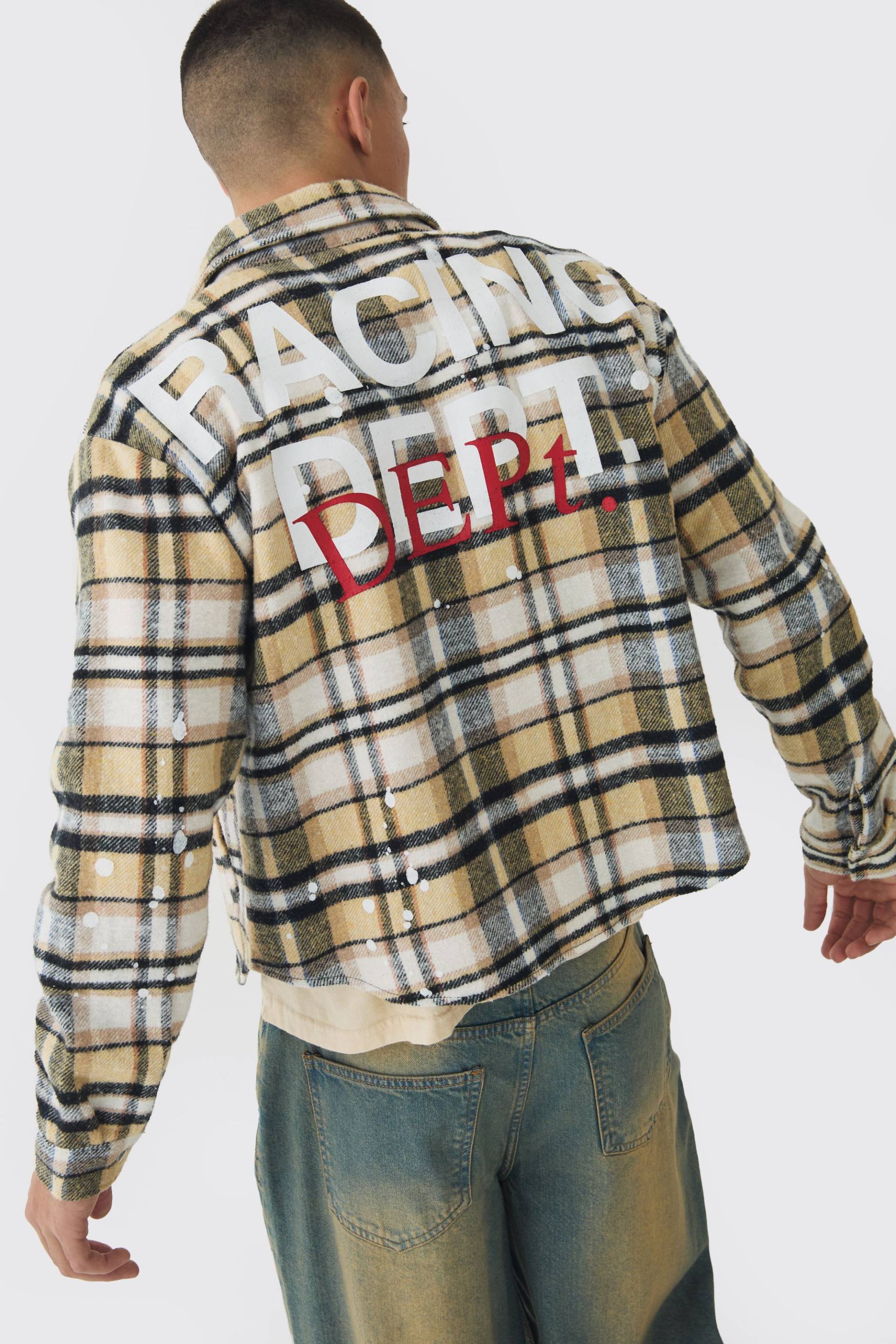 Kariertes Oversize Hemd mit Farbspritzern - Gelb - XL, Gelb von boohooman