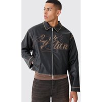 Mens Kastige Bomberjacke mit PU-Applikation - Schwarz - XL, Schwarz von boohooman