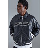 Mens Kastige Bomberjacke mit PU-Aufnäher - Schwarz - L, Schwarz von boohooman