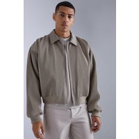 Mens Kastige Harrington-Jacke aus Kunstleder - Taupe - L, Taupe von boohooman