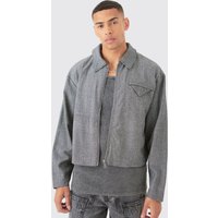 Mens Kastige Herringbone Jacke mit Kragen - Grau - XL, Grau von boohooman