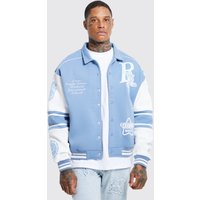 Mens Kastige Jersey Harrington-Jacke mit 13-Applikation - Blau - XL, Blau von boohooman