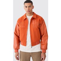 Mens Kastige Melton Jacke mit PU-Kragen - Orange - XS, Orange von boohooman