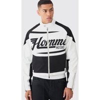 Mens Kastige PU Kontrast-Bouclee Moto-Jacke - Schwarz - M, Schwarz von boohooman