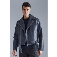 Mens Kastige Vintage PU-Bikerjacke - Grau - L, Grau von boohooman