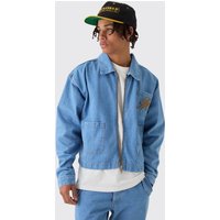 Kastige Western-Jeansjacke - Blau - XL, Blau von boohooman