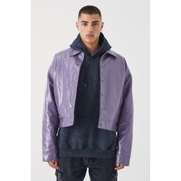 Mens Kastige hochglänzende PU Harrington-Jacke - Lila - XS, Lila von boohooman