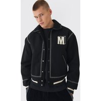 Kastige schwarze Melton Jacke mit Naht-Detail - XS, Schwarz Kastige schwarze Melton Jacke mit Naht-Detail - XS, Schwarz von boohooman