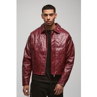 Kastige strukturierte PU Harrington-Jacke in Braun - Rot - XS, Rot von boohooman