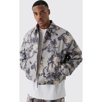 Mens Kastige verpixelte Camouflage Harrington-Jacke - Grau - S, Grau von boohooman