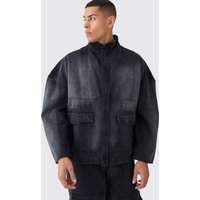 Mens Kastige zerrissene Oversize Jeansjacke - Schwarz - S, Schwarz von boohooman