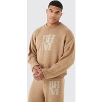 Mens Kastiger Bhm Strickpullover - Taupe - M, Taupe von boohooman