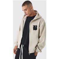 Mens Kastiger Hoodie mit B-Applikation und Reißverschluss - Ecru - M, Ecru von boohooman