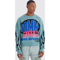 Mens Kastiger Moto-Pullover - Grün - M, Grün von boohooman