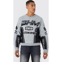 Mens Kastiger Moto-Strickpullover - Grau - M, Grau von boohooman