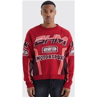 Mens Kastiger Moto-Strickpullover - Rot - M, Rot von boohooman