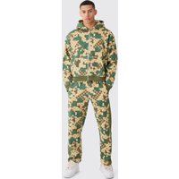 Mens Kastiger Oversize Camouflage Hoodie-Trainingsanzug mit Reißverschluss - Khaki - L, Khaki von boohooman