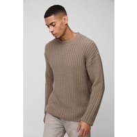 Kastiger Oversize Color Twist Pullover - Taupe - L, Taupe von boohooman