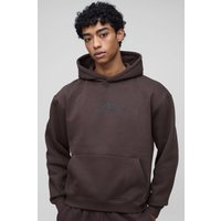 Kastiger Oversize Hoodie mit M-Print - Braun - S, Braun von boohooman