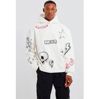 Mens Kastiger Oversize Hoodie mit Print - Ecru - M, Ecru von boohooman