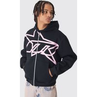 Kastiger Oversize Hoodie mit Sternen-Print und Reißverschluss - Schwarz - XS, Schwarz Kastiger Oversize Hoodie mit Sternen-Print und Reißverschluss - Schwarz - XS, Schwarz von boohooman