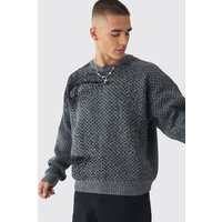 Kastiger Oversize Jacquard-Pullover - Grau - XS, Grau Kastiger Oversize Jacquard-Pullover - Grau - XS, Grau von boohooman