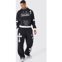 Kastiger Oversize Limited Edition Hoodie und Jogginghose - Schwarz - S, Schwarz von boohooman