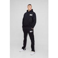 Kastiger Oversize Man Trainingsanzug mit Farbspritzern und Kapuze - Schwarz - S, Schwarz von boohooman