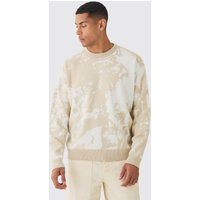 Kastiger Oversize Strickpullover mit Renaissance-Print - Grau - XL, Grau von boohooman