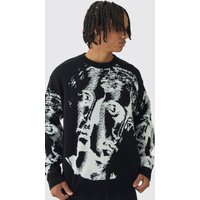 Kastiger Oversize Strickpullover mit Renaissance-Print - Schwarz - XL, Schwarz von boohooman