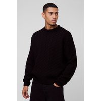 Kastiger Oversize Zopfmuster-Pullover - Schwarz - XS, Schwarz Kastiger Oversize Zopfmuster-Pullover - Schwarz - XS, Schwarz von boohooman