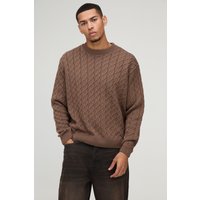 Kastiger Oversize Zopfmuster-Pullover - Taupe - XS, Taupe Kastiger Oversize Zopfmuster-Pullover - Taupe - XS, Taupe von boohooman