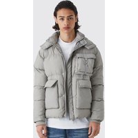 Mens Kastiger Parka mit Utility-Taschen - Grau - L, Grau von boohooman