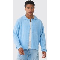 Mens Kastiger Strick-Cardigan - Blau - L, Blau von boohooman