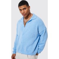 Mens Kastiger Strick-Cardigan - Blau - S, Blau von boohooman