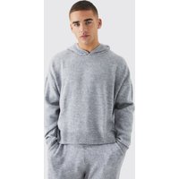 Mens Kastiger Strick-Hoodie - Grau - L, Grau von boohooman