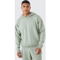 Mens Kastiger Strick-Hoodie - Grün - XS, Grün von boohooman