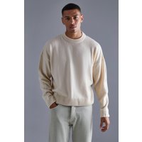 Mens Kastiger Strickpullover - Ecru - L, Ecru von boohooman