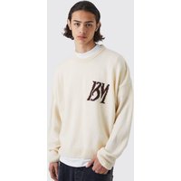 Mens Kastiger Strickpullover - Ecru - M, Ecru von boohooman