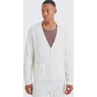 Mens Kastiger flauschiger Cardigan - Ecru - L, Ecru von boohooman