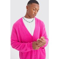 Mens Kastiger flauschiger Cardigan - Rosa - L, Rosa von boohooman