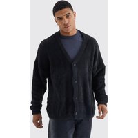 Mens Kastiger flauschiger Oversize Cardigan - Schwarz - L, Schwarz von boohooman