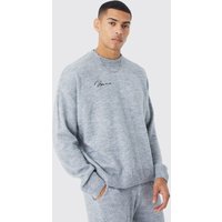 Mens Kastiger gerippter Homme Pullover - Grau - L, Grau von boohooman