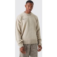 Mens Kastiger gerippter Homme Pullover - Grau - XL, Grau von boohooman