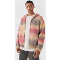 Kastiger gestreifter Oversize Strick-Hoodie mit Reißverschluss - Rot - XS, Rot von boohooman